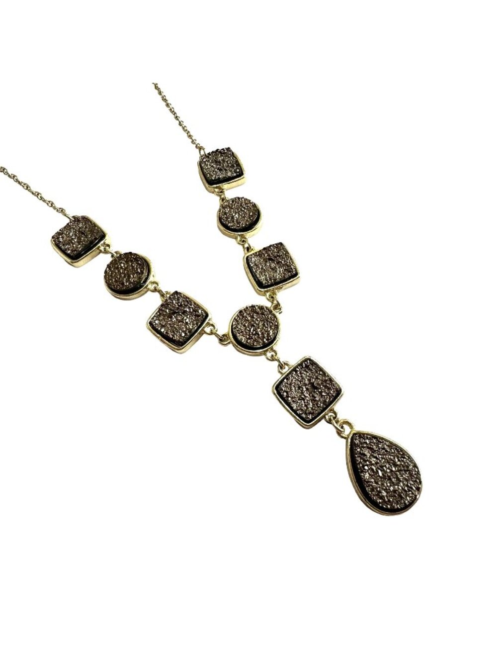 Drusy Quartz Gold Tone Lariat Necklace
